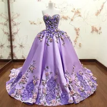 Бутон лаванды платье бальное платье без бретелек Quinceanera кружевные аппликационные цветы для девочек Выпускной со шнуровкой сзади платье для выпускного вечера