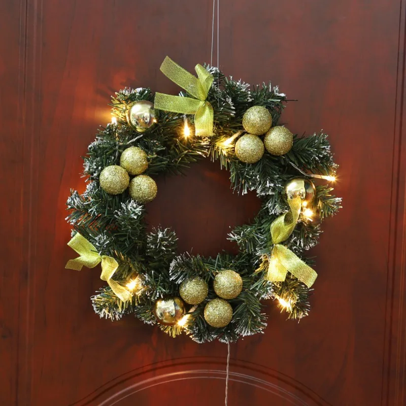 Christmas Wreath With Battery Powered LED Light String Front Door Hanging Garland Holiday Home Decor Ship US