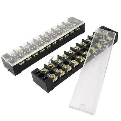 

2 Pcs Dual Row 10 Position Covered Screw Terminal Block Strip Black 25A w Cover