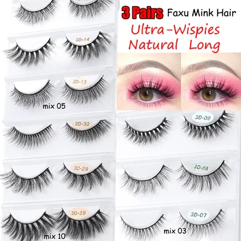 

New 3Pairs Mixed Style 3D False Eyelashes Crisscross Thick Natural Fake Eye Lashes Professional Makeup Long False Eye Lashes