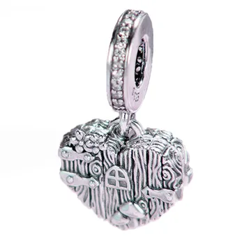 

New 925 Sterling Silver Bead Charm Vintage Home Sweet Heart With Crystal Pendant Beads Fit Pandora Bracelet Bangle Diy Jewelry