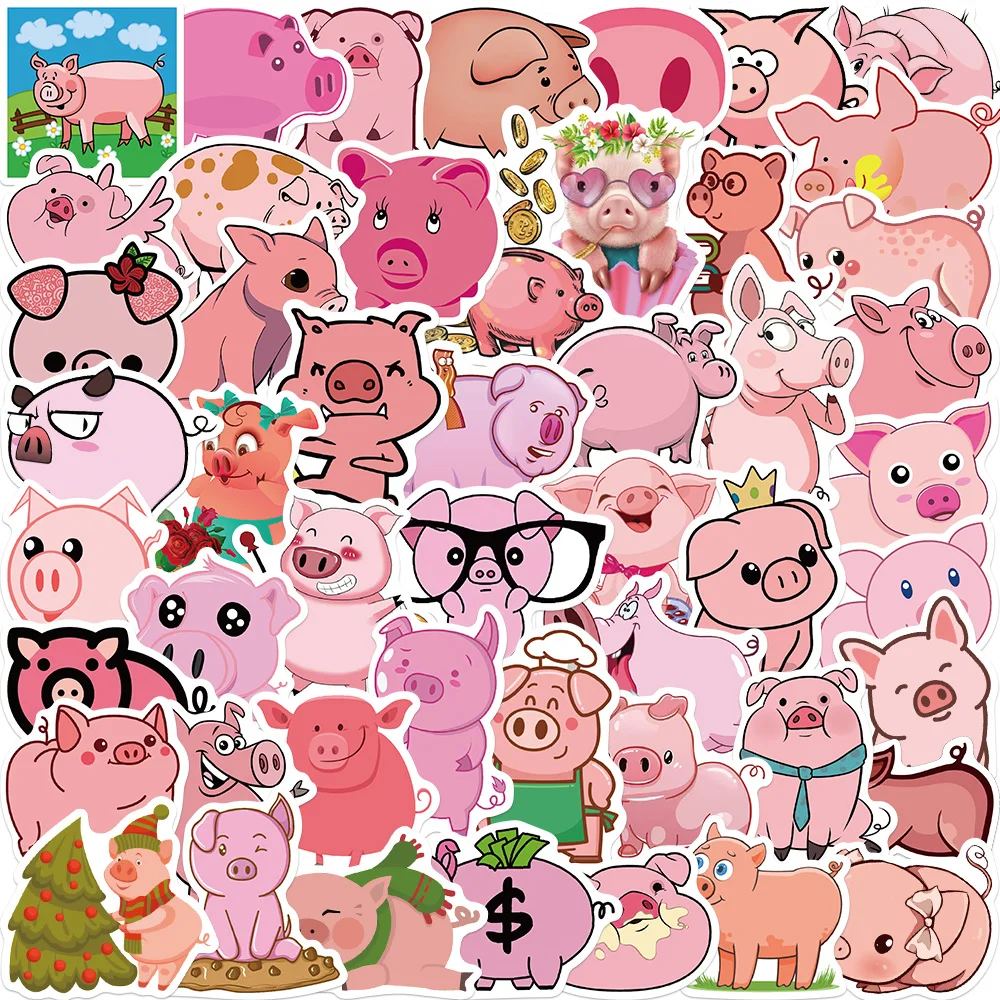 

10/50/100PCS Happy Pink PiggyStickers Waterproof Skateboard Car Guitar Motorcycle Luggage Suitcase Graffiti DIY Sticker Kid Toy