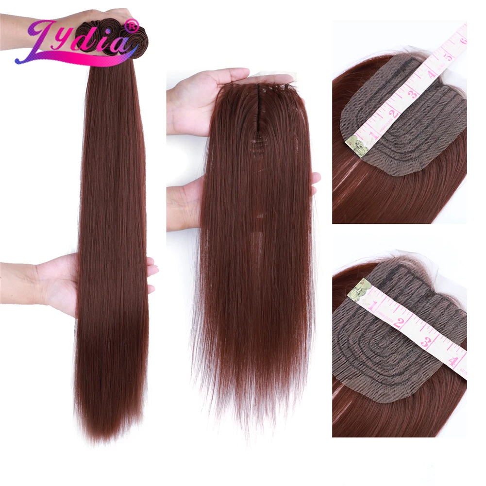 Lydia Synthetic Smooth Silky Straight Bundle Weave with Closure 30 Inch 3/4PCS Hair Extension with Free Closure Blonde hair extensions
