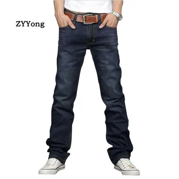 

ZYYong Men's Straight Large Size Loose Denim Jeans Navy Blue Solid Long Trousers New Fashion Male Classic Style Jeans 28-42