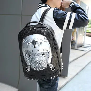 

Pu Backpack Rivet Men and Women 3d Animal Pattern Computer Backpack Creative Dog Shape Shoulder Bag