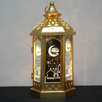 

Party Fireplace Light Muslim Portable Islamic Home Decor Happy Eid Mubarak Led Desktop Festival Lantern Mini Iron Ramadan