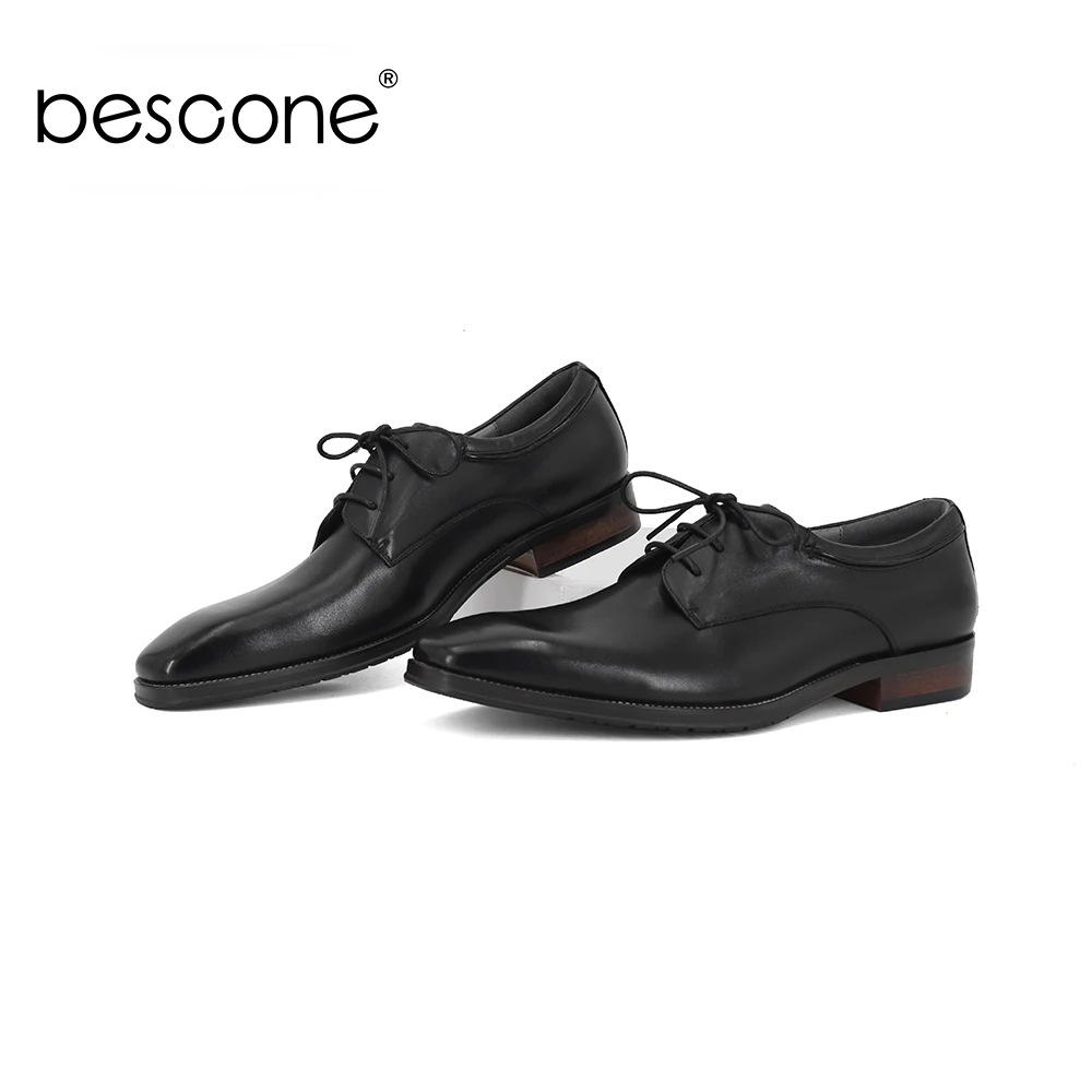 

BESCONE Lace-Up Men Suit Shoes Casual Comfortable Round Toe Business Shoes Basic Solid Breathable Genuine Leather Men Shoes BN6