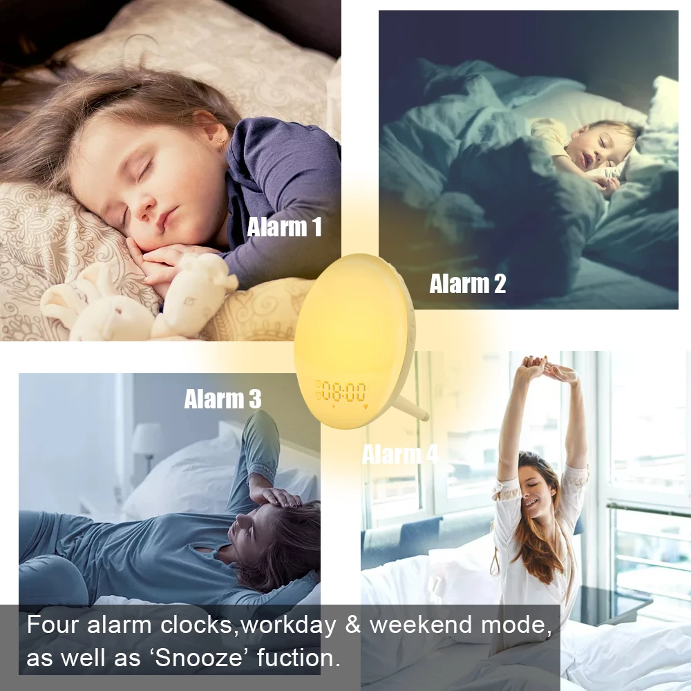 Tuya Wake Up Light Sunrise Alarm Clock WiFi Smart 7 Colors Sunrise Sunset  FM Radio Digital Nightlight Clock For Alexa Go, Table Lamps