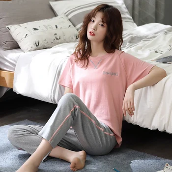 

Women Pajama Set M-2XL Short Pajamas Pyjamas 100% Cotton Women Sleepwear Nighty Female Casual Pijamas