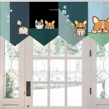 

Japanese Lucky Dog Short Curtain Nordic Triangle Curtain For Sushi Shop Kitchen Household Decorative Half Hanging Curtains