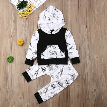 

2pcs Newborn Set Dinosaur Print Hoodies Sweatshirt Long Pants Boy Outfits Baby Boys Clothes Set Toddler Tracksuit Suits Baby Set