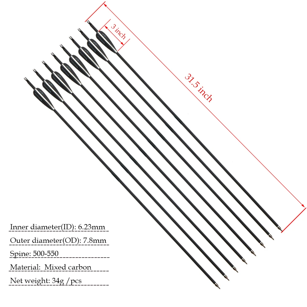 32 дюйма углеродные стрелы для лука для охоты, спортивной стрельбы, позвоночника, 500 для изогнутого/блочного Лука, стрельба из лука, лук для улицы