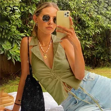 DFLlifes Ruched Bandage Tanks and Camis Sexy Club Solid Slim Basic Spring Summer Woman Clothes Tank Tops Fashion Blouses 2022