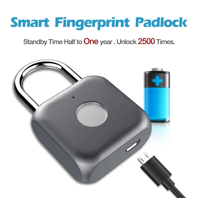 $24.59 USB Charging Keyless Fingerprint Padlock Intelligent Electronic Non-password Finger Touch Lock Biometric Unlock  P8