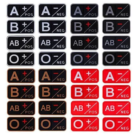 Тактический 3D ПВХ A+B+ AB+ O+ Положительный POS A-B-AB-O-отрицательный NEG Тип крови патч для одежды Военный резиновый нагрудный знак крючок и петля