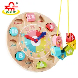 QZM детские строительные блоки часы браслет из бисера деревянный с цифрами мультфильм Деревянные Часы формы Соответствующие детские