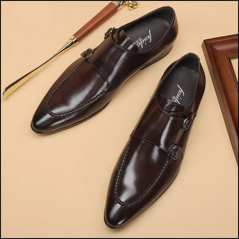 Новые итальянские Мужские модельные туфли из натуральной кожи; декоративная застёжка; свадебные оксфорды с острым носком; мужские туфли на плоской подошве для торжеств; DX185