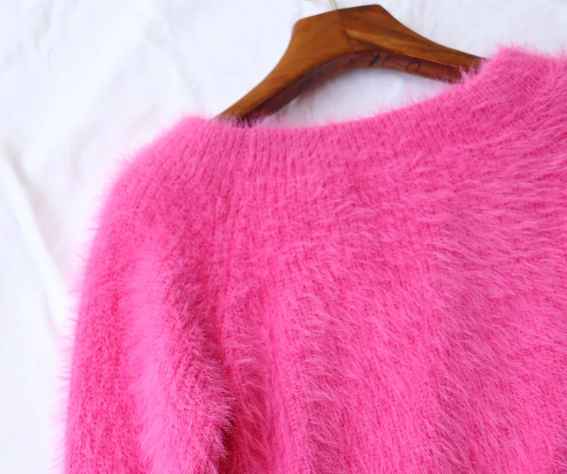 Ins/, милый розовый лохматый вязаный кардиган для девочек, свитер, новинка, пальто на молнии с открытыми плечами для женщин, уличная шикарная укороченная тонкая трикотажная одежда