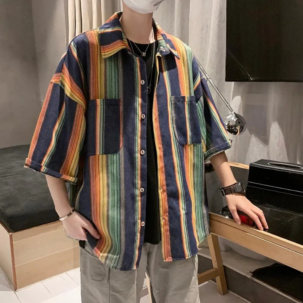 Colored Striped Shirt Men Oversized 