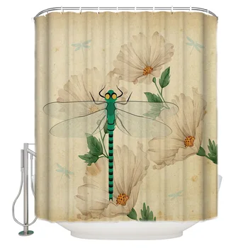 

Dragonfly Flower Spring Retro Waterproof Shower Curtain Home Decoration Shower Curtain Bathroom Accessories