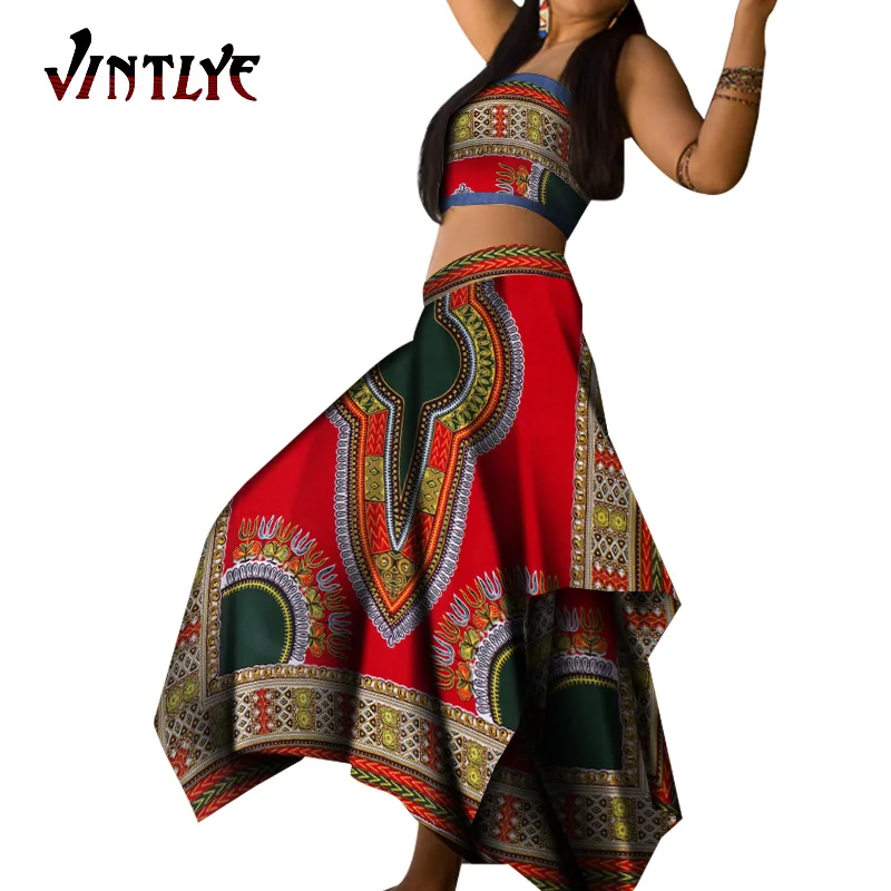 2 Piece Set African Clothes For Women Print Crop Top And Skirt Set Dashiki Women Outfit Kente Style Nigerian Clothes Wy7471