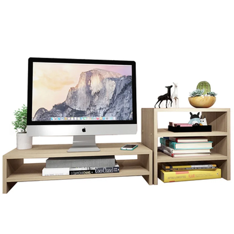 

Computer Monitor Stand Protect Neck Heightening Shelf Display Base Bracket Office Desktop Notebook Wooden Finishing Storage Rack