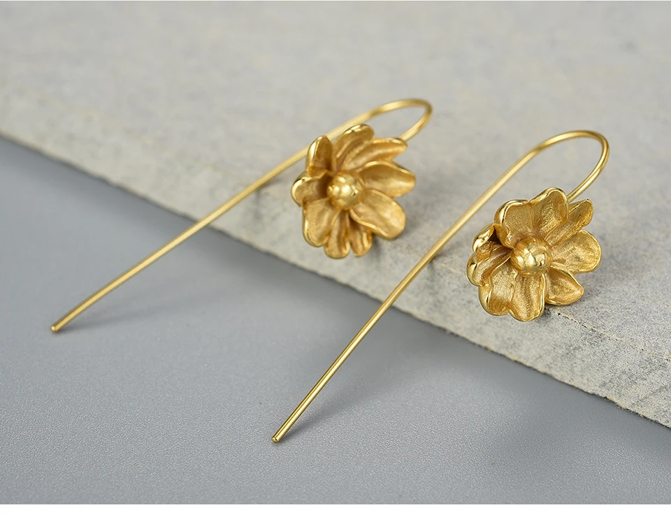 Lotus Fun, 18 K, Золотые серьги с жасминовым цветком, настоящее 925 пробы, серебряные, ручной работы, дизайнерские, хорошее ювелирное изделие, серьги для женщин