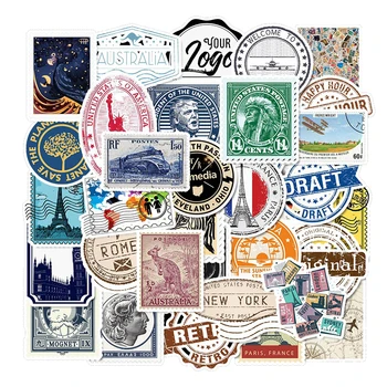 

50PCS Vintage Travel Stamp Sticker European Collection Series Stickers Waterproof Decoration Mixed Decals for Mac/HP Laptop