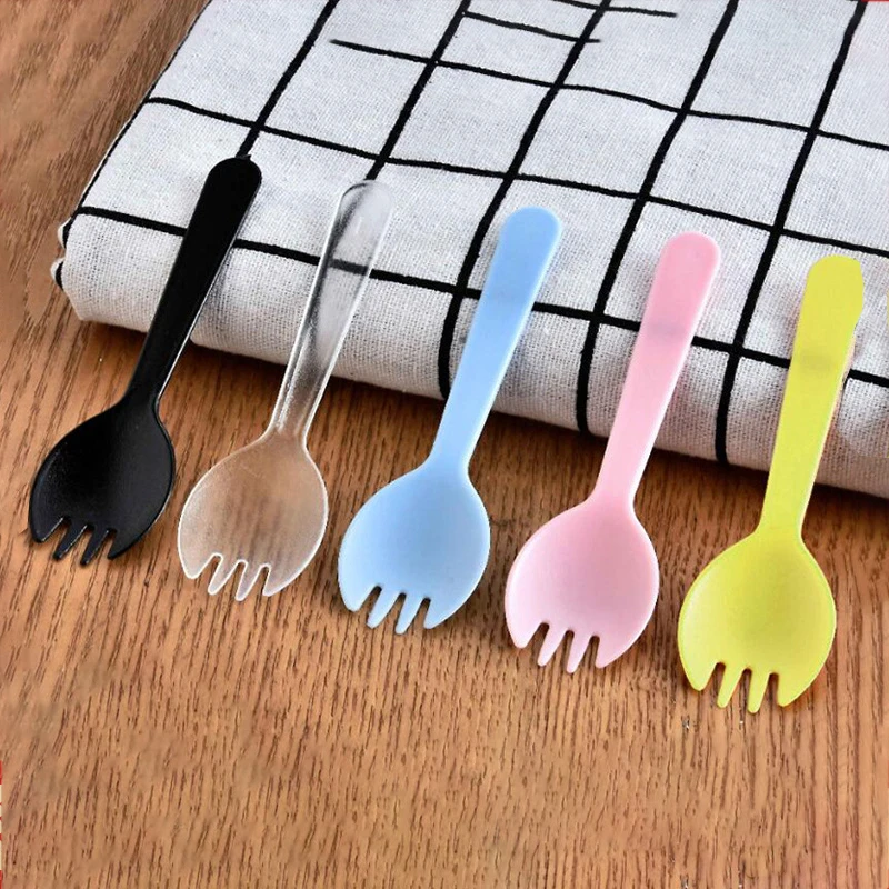 Disposable Dessert Spoons Biodegradable Cutlery Spoon 50/100pcs Disposable Plastic Spoon Forks Cake Ice Cream Salad Fruit Dessert