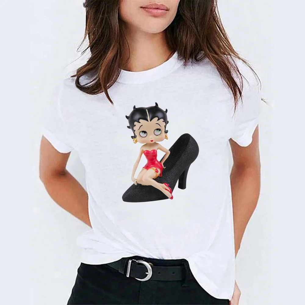 Женская Повседневная футболка с принтом Betty Boop модная белого цвета эстетическим
