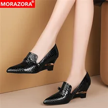 MORAZORA/Новинка года; модные простые тонкие туфли; женские туфли-лодочки из натуральной кожи; модельные туфли на танкетке с острым носком; женская летняя обувь