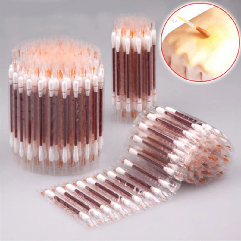 50PCS Disposable Medical Iodophor Cotton Swab iodine cotton Stick Home Outdoor disinfection Emergency Tool