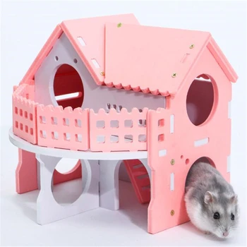 

Cute Small Animal Cages Rabbit Hamster House Single-Double layer Skateboard Spinning Wheel Hamster Gerbil Mouse Pet Cage House
