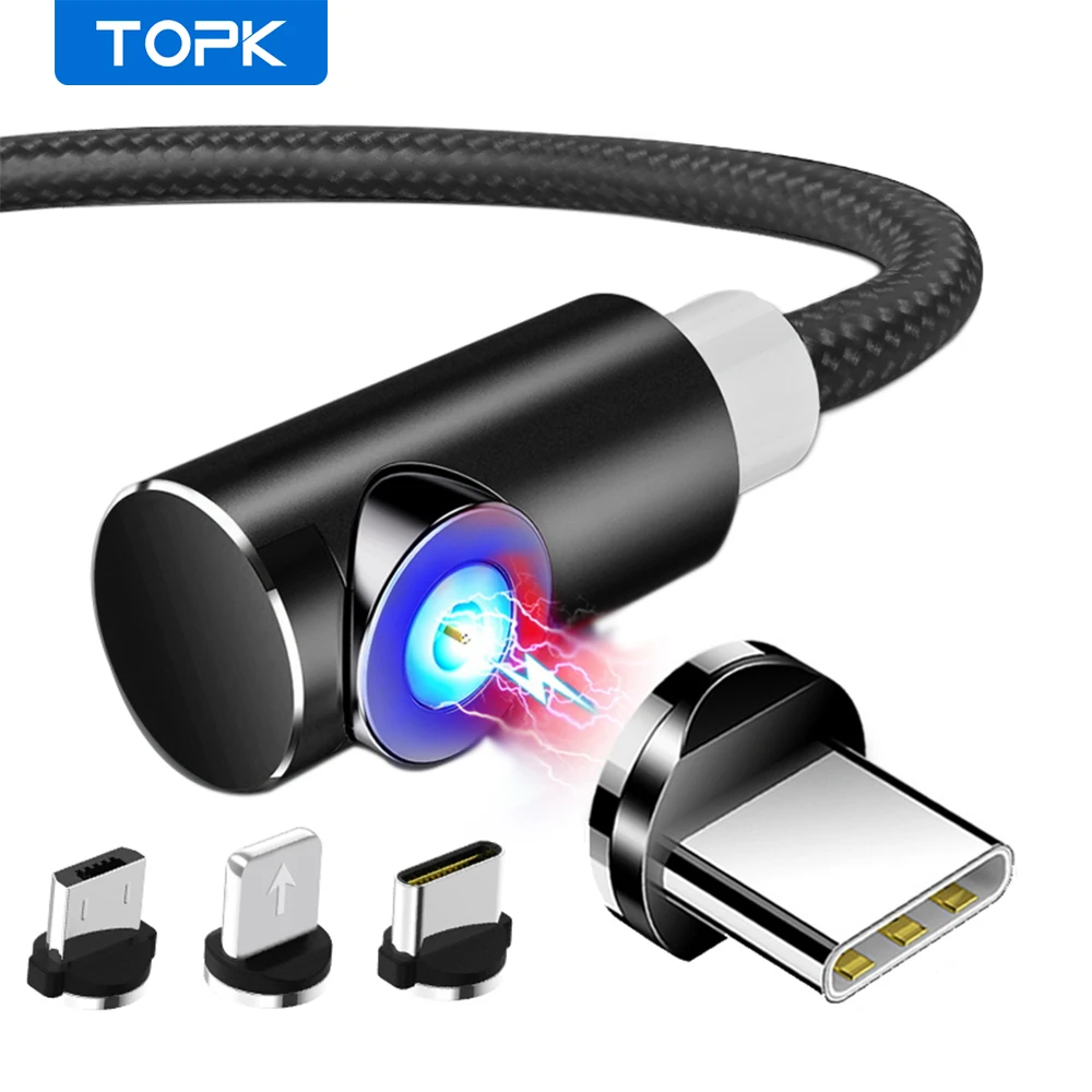TOPK Магнитный USB кабель для зарядки Micro iPhone Samsung Type C зарядный Мобильный телефон