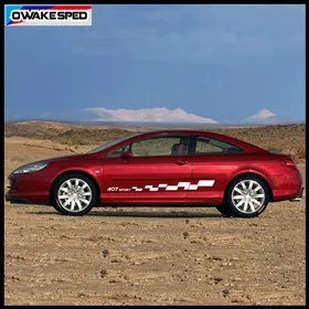 Both Side Sport Stripes Car Door Skirt Sticker For PEUGEOT 407 ST SW Coupe Auto Body Decor Decals (2)_副本