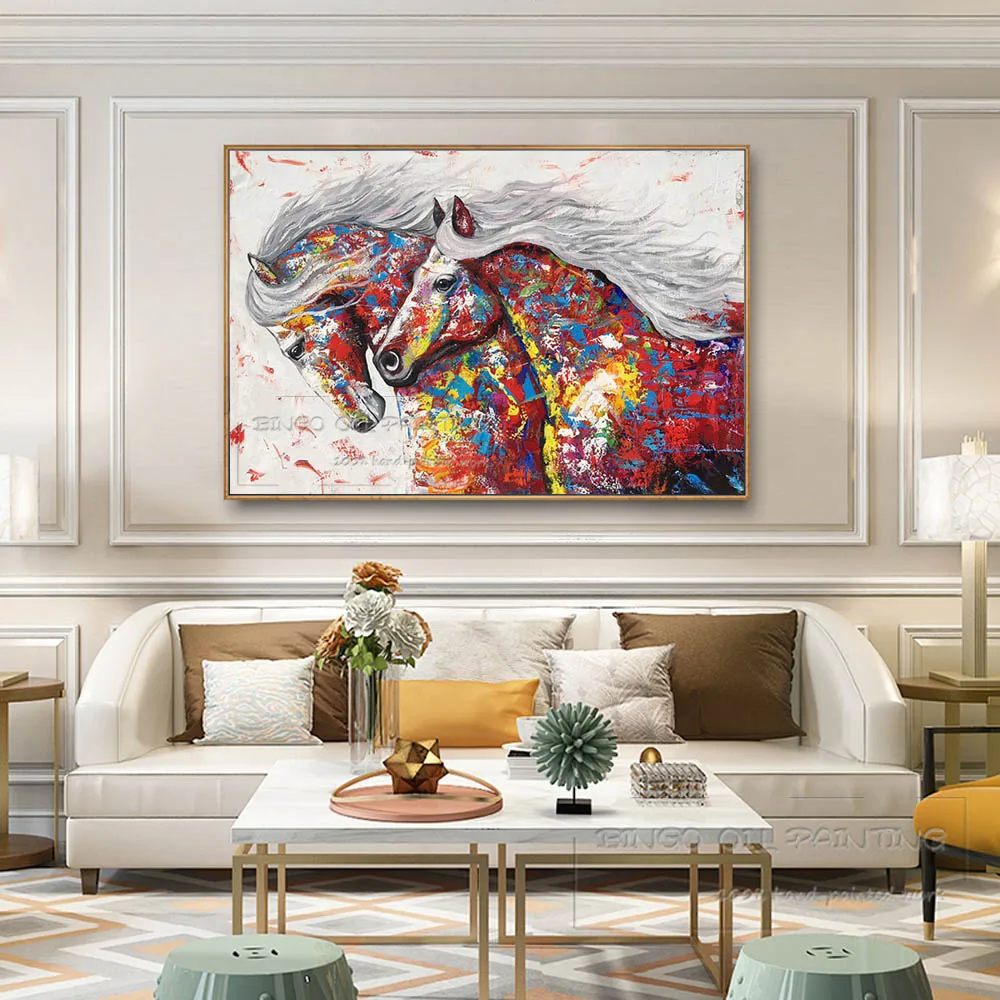 Художественная ручная роспись высокое качество Современная Абстрактная лошадь картина маслом на холсте красочная Беговая Лошадь картина маслом для декора стен