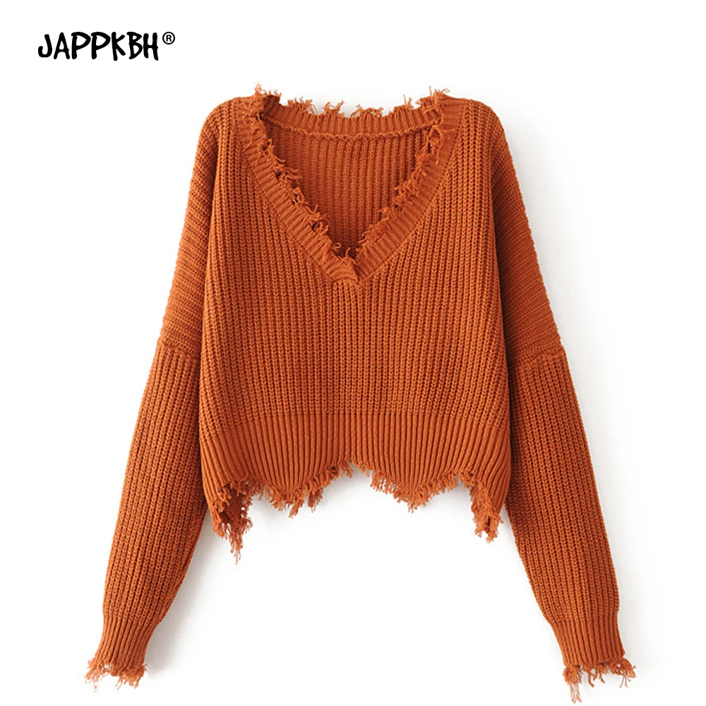 

Autumn Winter Sweater Women 2019 V Neck Solid Warm Oversized Long Sleeve Sweater Casual Pullover Loose Tassel Knitted Sweaters
