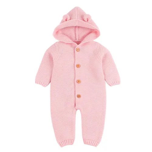 pink 03 Детские комбинезоны, вязаные комбинезоны с длинными рукавами для новорожденных мальчиков и девочек, осенне-зимние комбинезоны для маленьких детей - Цвет: pink 03