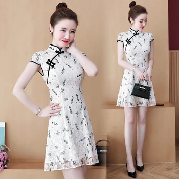 

Women's dress 2020 summer new Korean fashion chiffon floral cheongsam dress slim slimming mini skirt