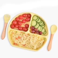 Plato de silicona para bebé y niños, vajilla de dibujos animados con ventosa, entrenamiento de comedor, cuencos de alimentación
