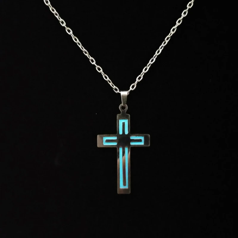

Luminous Men Women Pendant Necklace Cross Personality Glow In The Dark Jewelry Vintage Stainless Steel Jewelry Accesories
