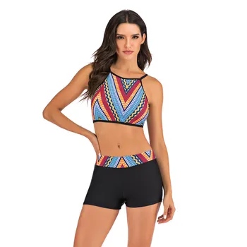 

Geometric Print Women Sling Two Piece Suits Swimwear Beach Tankini Boxer Bikini Set Surfing Diving Swimsuit Summer Bathing Suit