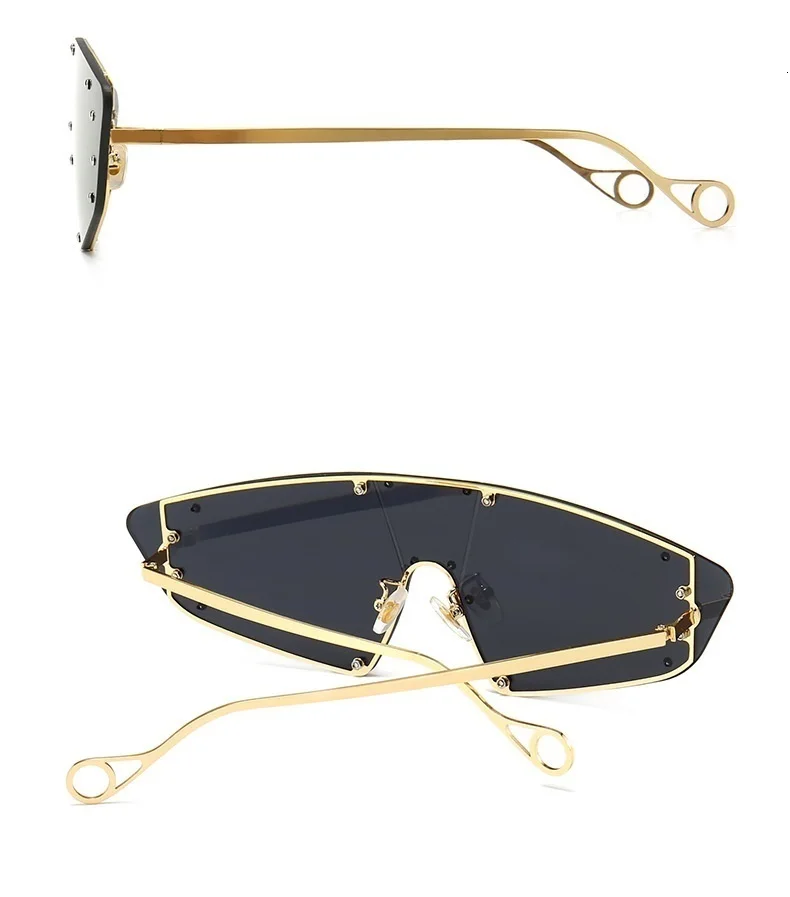 Vintage One Piece Cat Eye Sunglasses For Women Luxury Brand Oversize Square Sun Glasses Men Alloy Big Eyewear Gold Mirror