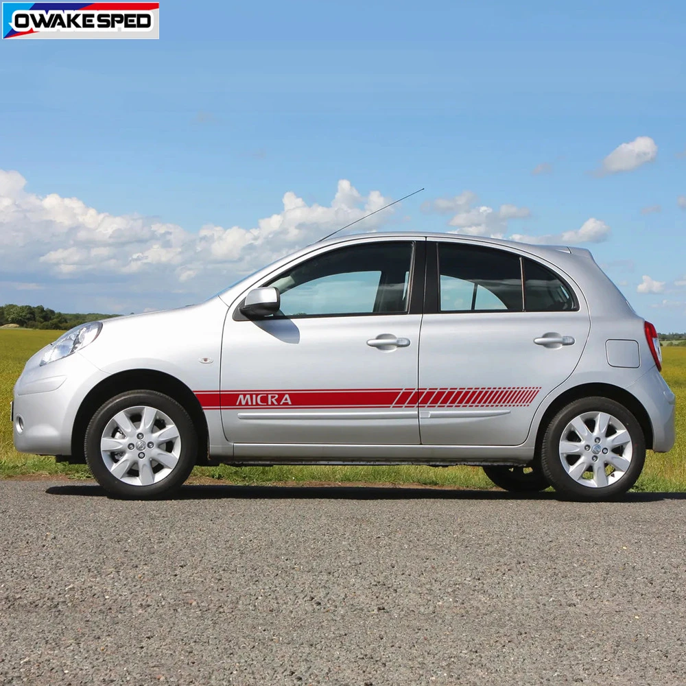 Both Side Car Door Skirt Sticker For Nissan Micra Sport Stripes Racing Styling Auto Body Decals (5)