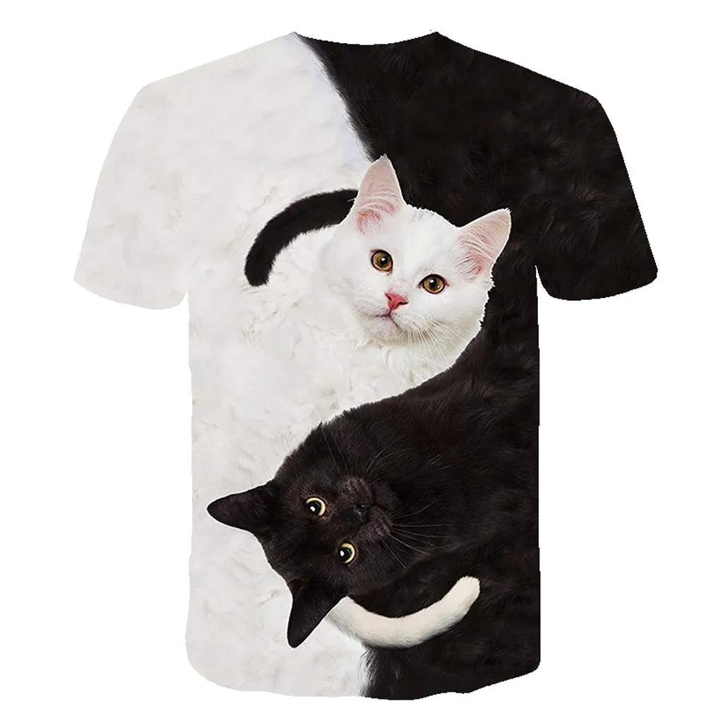 2021 Cool Fashion T Shirt For Men And Women Lovely Two Cats Print 3D T-Shirts Summer Short Sleeve T Shirts Male T Shirts XXS-6XL