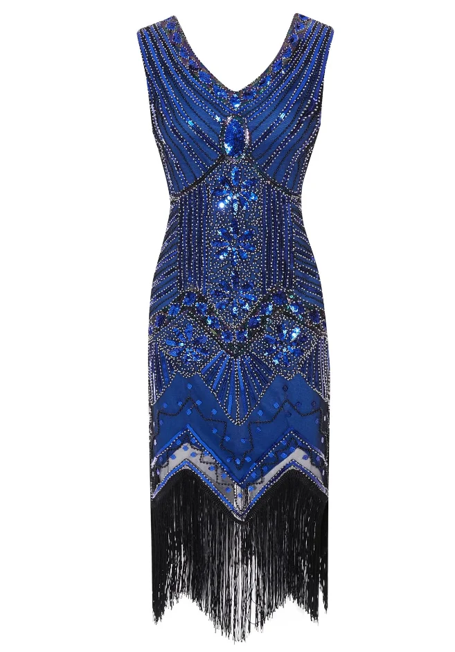 9 Женское винтажное платье 1920 s Great Gatsby, платье с блестками, v-образный вырез, кисточки, облегающее платье для вечеринки с бисером платья с блестками, арт-деко, двойной - Цвет: 9
