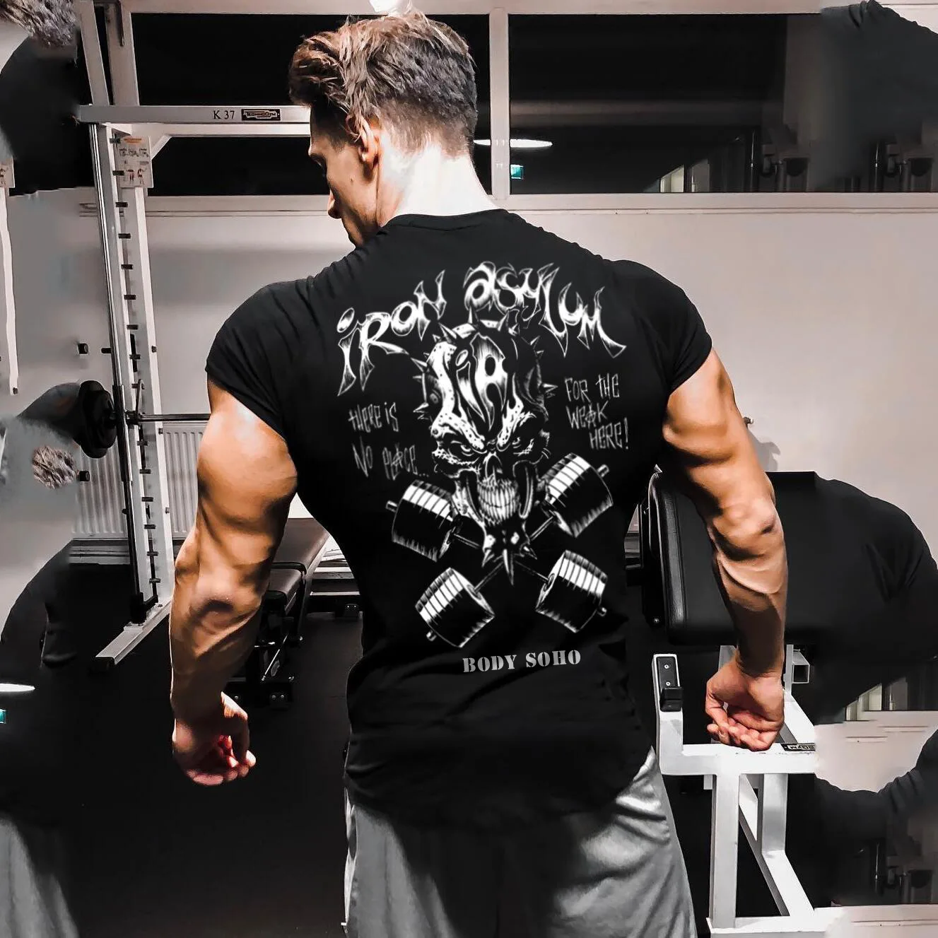 Triceps,, Европа и Америка, Спортивная футболка, Мужская одежда, летняя, вырез лодочкой, быстросохнущая, для бега, тренировок, фитнеса, короткие, Sle