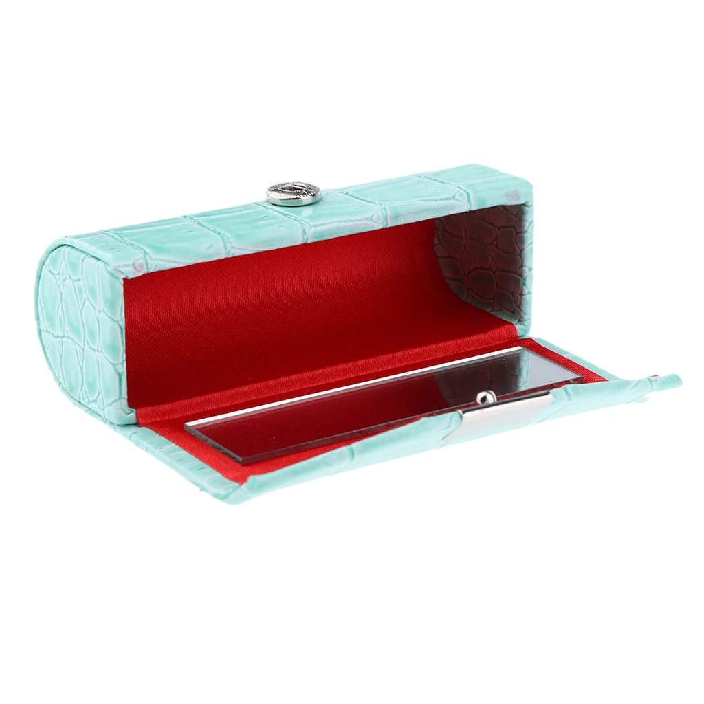 Leather Lipstick Case Holder Storage Box With Mirror For Purse