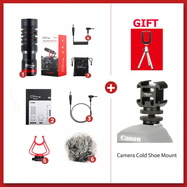 add shoe mount Микрофон конденсаторный Forzago RE150 Mic 3,5 мм Стенд портативный динамик микрофон для iPhone huawei смартфон Nikon sony DSLR камеры - Цвет: add shoe mount