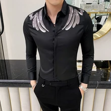 Рубашка с пайетками, мужская повседневная приталенная рубашка с длинным рукавом, рубашка для свадебного платья, вечерние рубашки для ночного клуба, одежда для смокинга Camisa